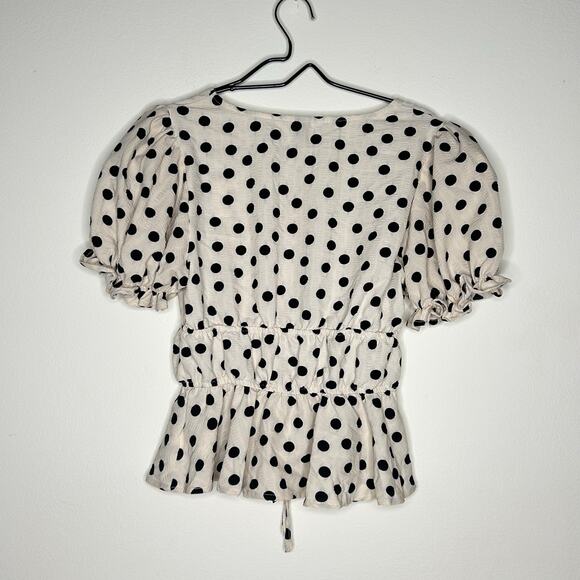SHEIN Frenchy Polka Dot Print Tie Front Short Puff Sleeve Blouse Sz M - Picture 6 of 12
